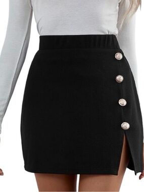 Aritzia High-Waist Black Button-Accent Mini Skirt Large